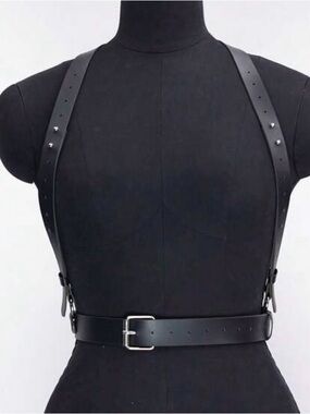 Black Faux Leather Harness Belt New